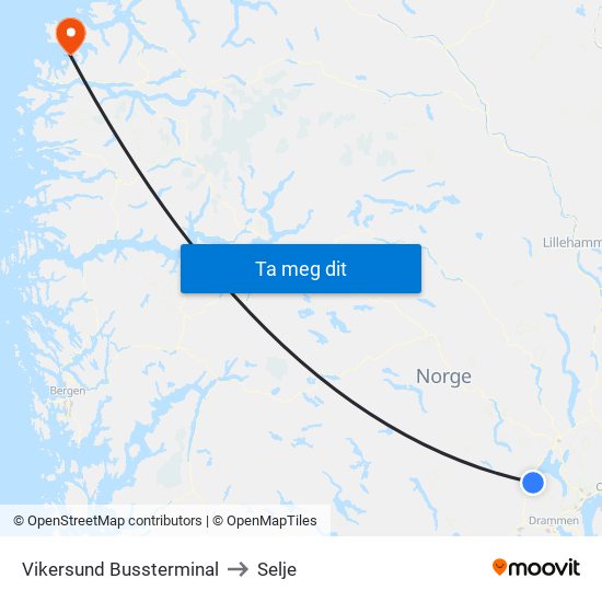 Vikersund Bussterminal to Selje map