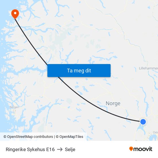 Ringerike Sykehus E16 to Selje map