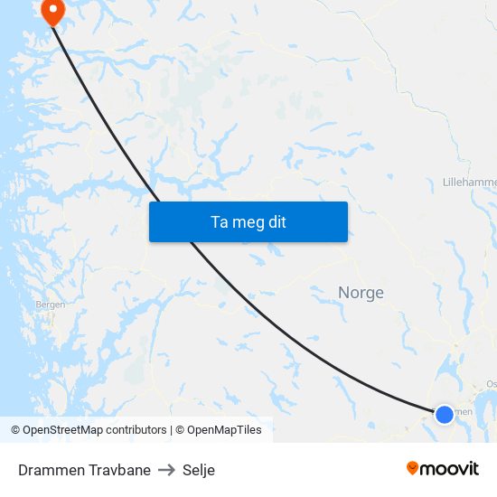 Drammen Travbane to Selje map