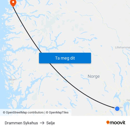 Drammen Sykehus to Selje map