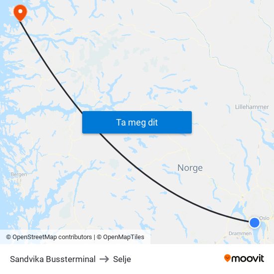 Sandvika Bussterminal to Selje map