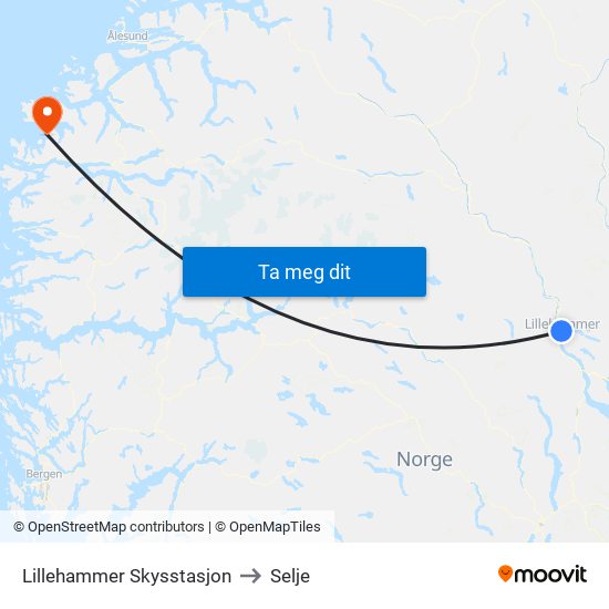 Lillehammer Skysstasjon to Selje map