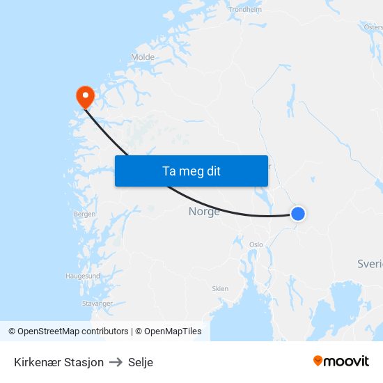 Kirkenær Stasjon to Selje map