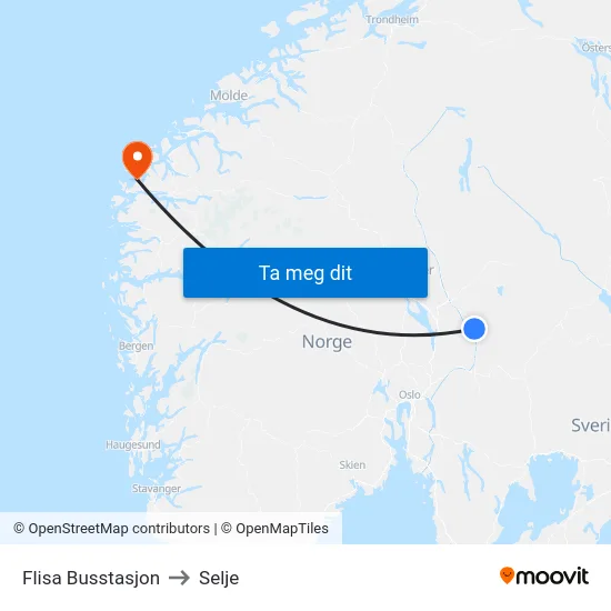 Flisa Busstasjon to Selje map