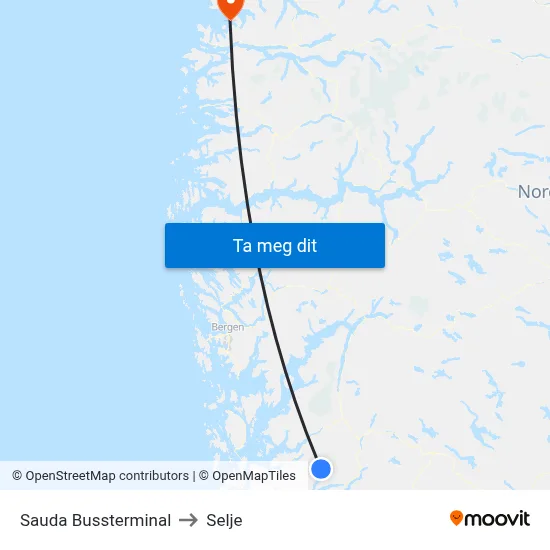 Sauda Bussterminal to Selje map