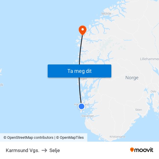 Karmsund Vgs. to Selje map