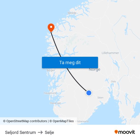 Seljord Sentrum to Selje map