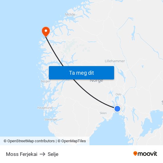 Moss Ferjekai to Selje map