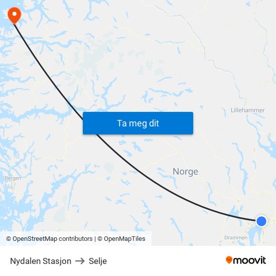 Nydalen Stasjon to Selje map