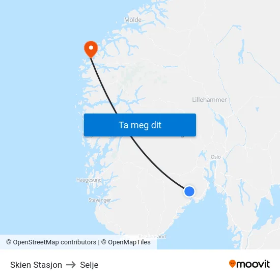 Skien Stasjon to Selje map