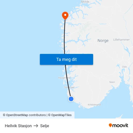 Hellvik Stasjon to Selje map