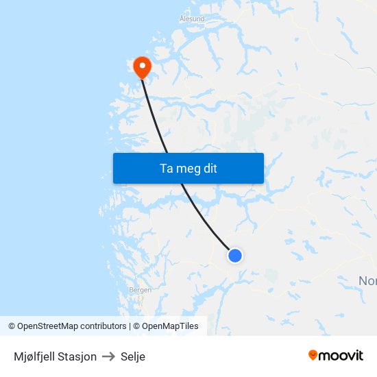 Mjølfjell Stasjon to Selje map