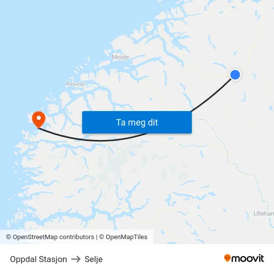 Oppdal Stasjon to Selje map