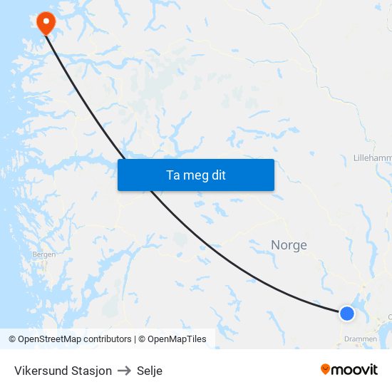 Vikersund Stasjon to Selje map