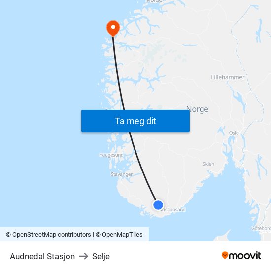 Audnedal Stasjon to Selje map