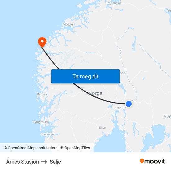 Årnes Stasjon to Selje map