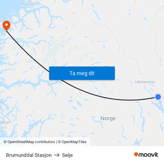 Brumunddal Stasjon to Selje map