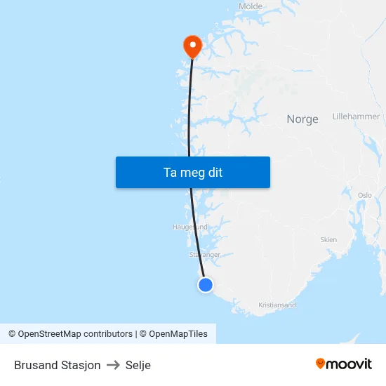 Brusand Stasjon to Selje map