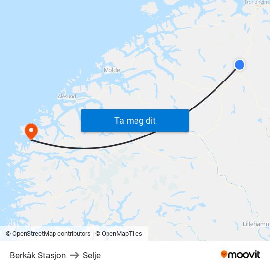 Berkåk Stasjon to Selje map