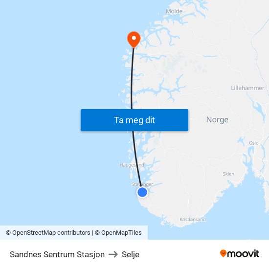 Sandnes Sentrum Stasjon to Selje map