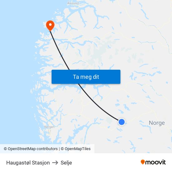 Haugastøl Stasjon to Selje map