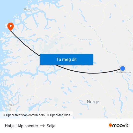 Hafjell Alpinsenter to Selje map