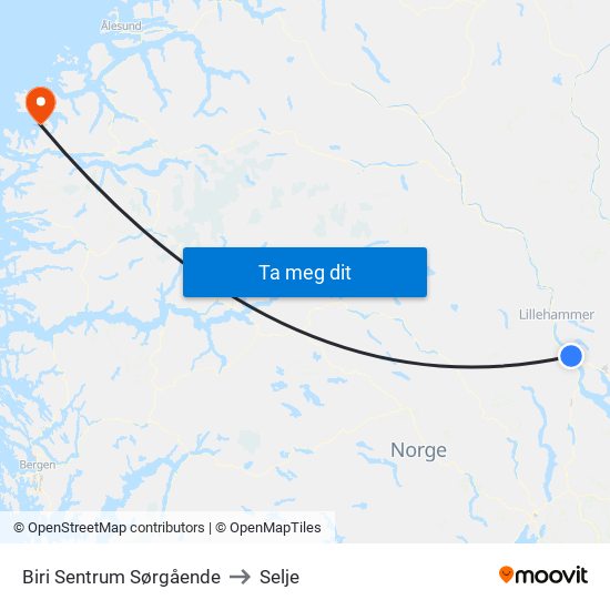 Biri Sentrum Sørgående to Selje map