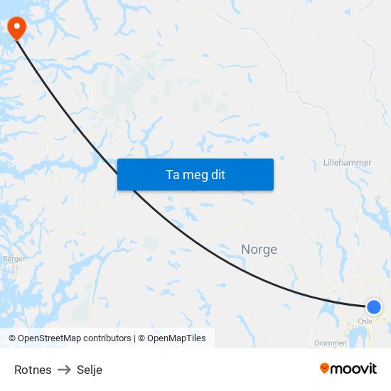 Rotnes to Selje map