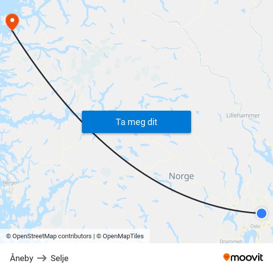 Åneby to Selje map