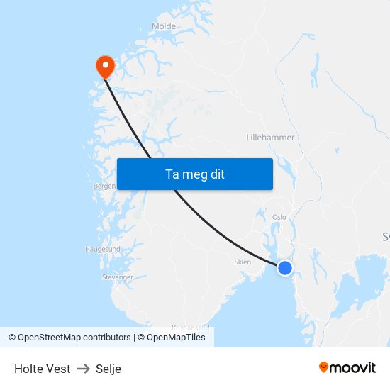 Holte Vest to Selje map