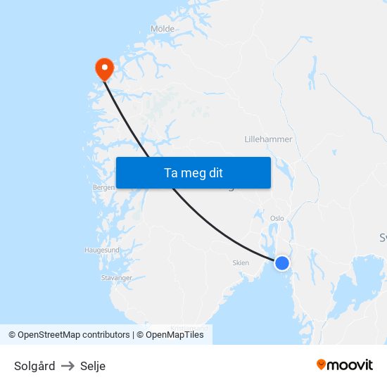 Solgård to Selje map