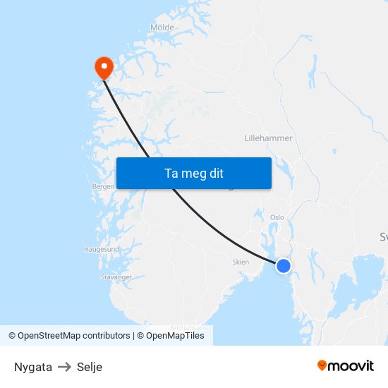 Nygata to Selje map
