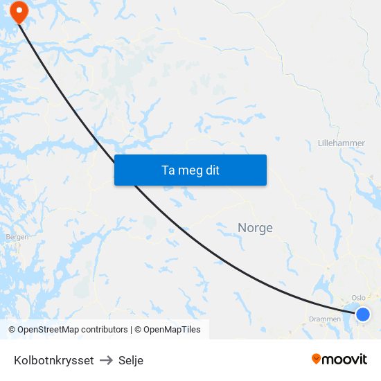 Kolbotnkrysset to Selje map