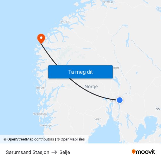 Sørumsand Stasjon to Selje map