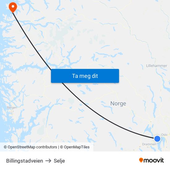 Billingstadveien to Selje map