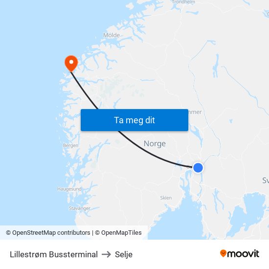 Lillestrøm Bussterminal to Selje map
