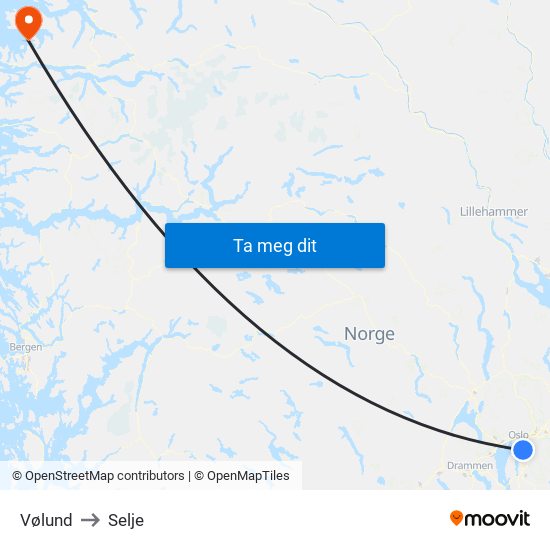 Vølund to Selje map