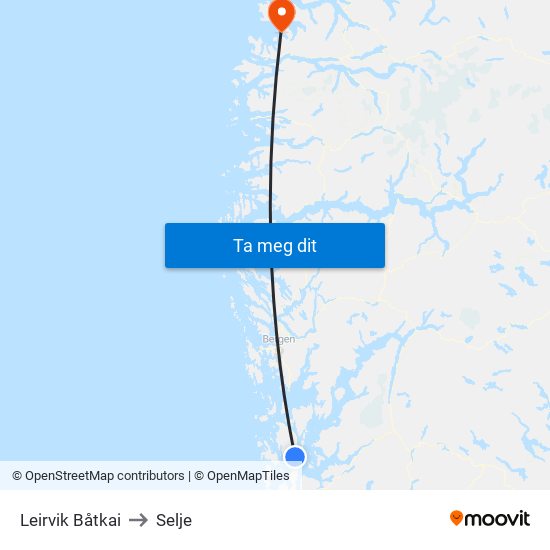 Leirvik Båtkai to Selje map