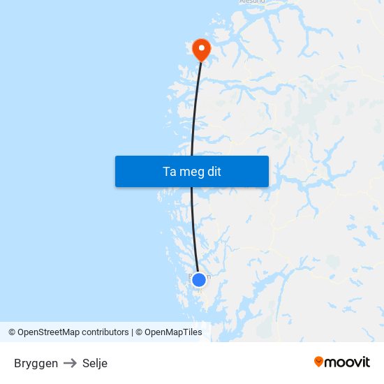 Bryggen to Selje map