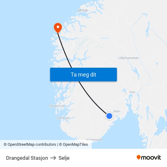 Drangedal Stasjon to Selje map