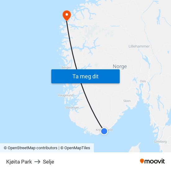 Kjøita Park to Selje map