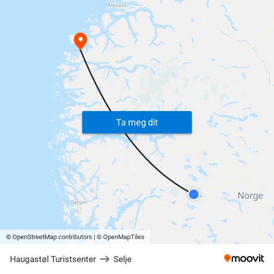 Haugastøl Turistsenter to Selje map