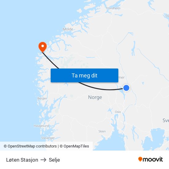 Løten Stasjon to Selje map
