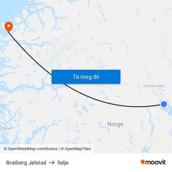 Bratberg Jølstad to Selje map