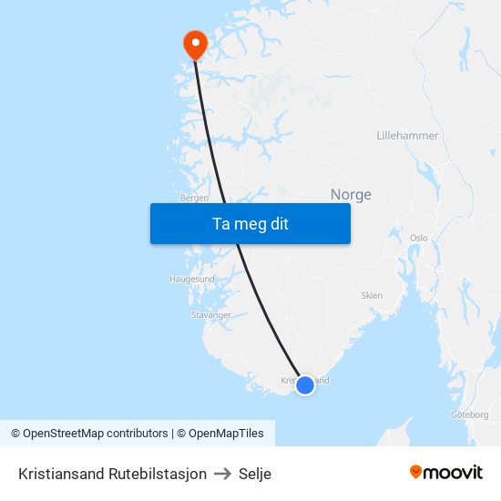 Kristiansand Rutebilstasjon to Selje map
