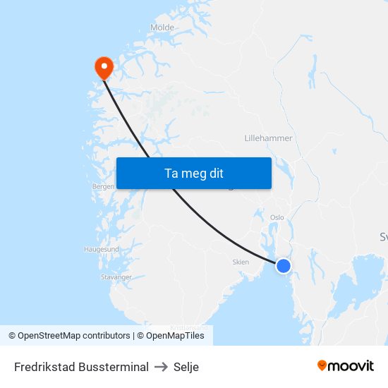 Fredrikstad Bussterminal to Selje map