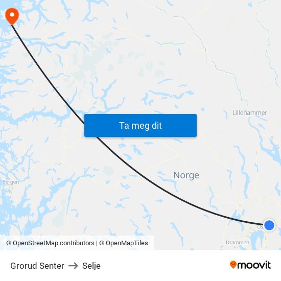 Grorud Senter to Selje map