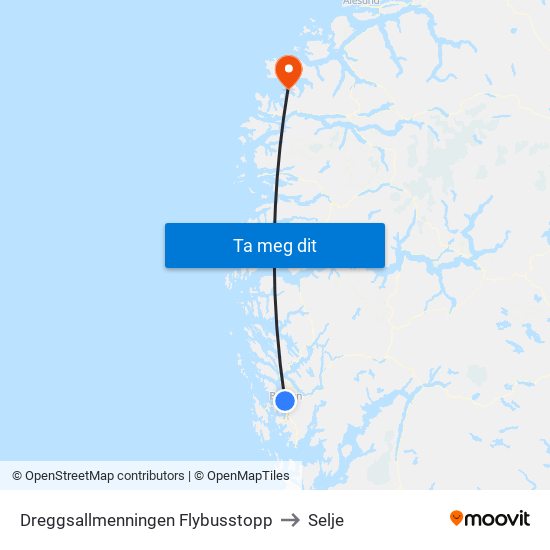 Dreggsallmenningen Flybusstopp to Selje map