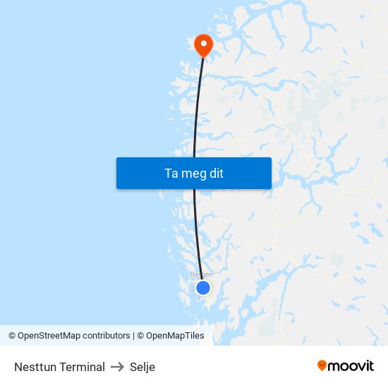 Nesttun Terminal to Selje map