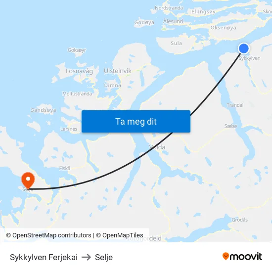 Sykkylven Ferjekai to Selje map